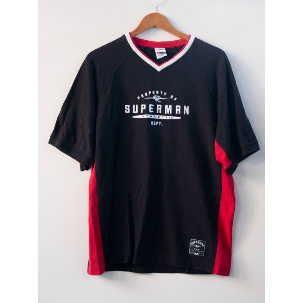Warner Bros 1999 Superman Mens Shirt‎ Black Neck Short Sleeve Y2k Size Large